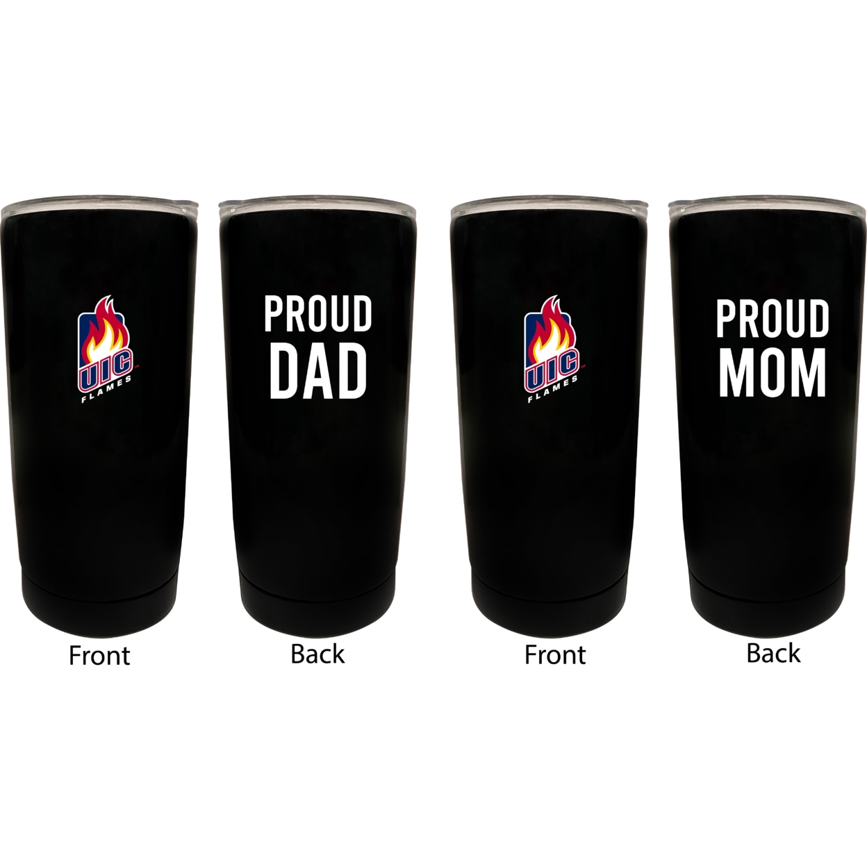 University Of Illinois At Chicago Proud Mom And Dad 16 Oz Insulated Stainless Steel Tumblers 2 Pack Black.