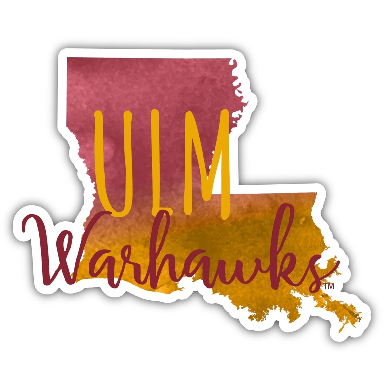 University Of Louisiana Monroe Watercolor State Die Cut Decal 2-Inch