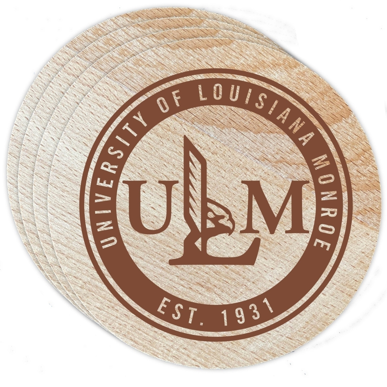 University Of Louisiana Monroe Wood Coaster Engraved 4 Pack