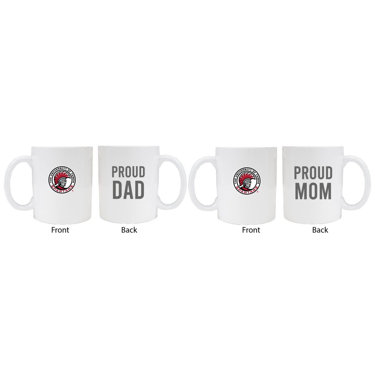 University Of Tampa Spartans Proud Mom And Dad White Ceramic Coffee Mug 2 Pack (White).