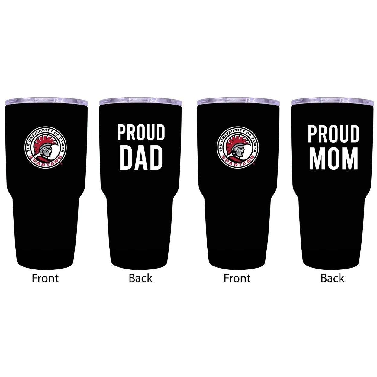 University Of Tampa Spartans Proud Mom And Dad 24 Oz Insulated Stainless Steel Tumblers 2 Pack Black.