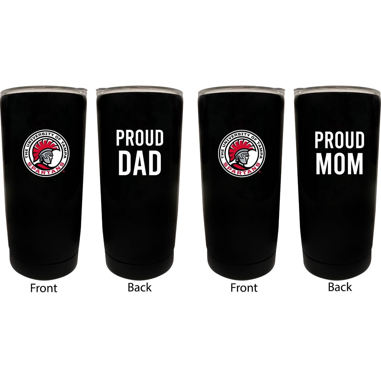 University Of Tampa Spartans Proud Mom And Dad 16 Oz Insulated Stainless Steel Tumblers 2 Pack Black.