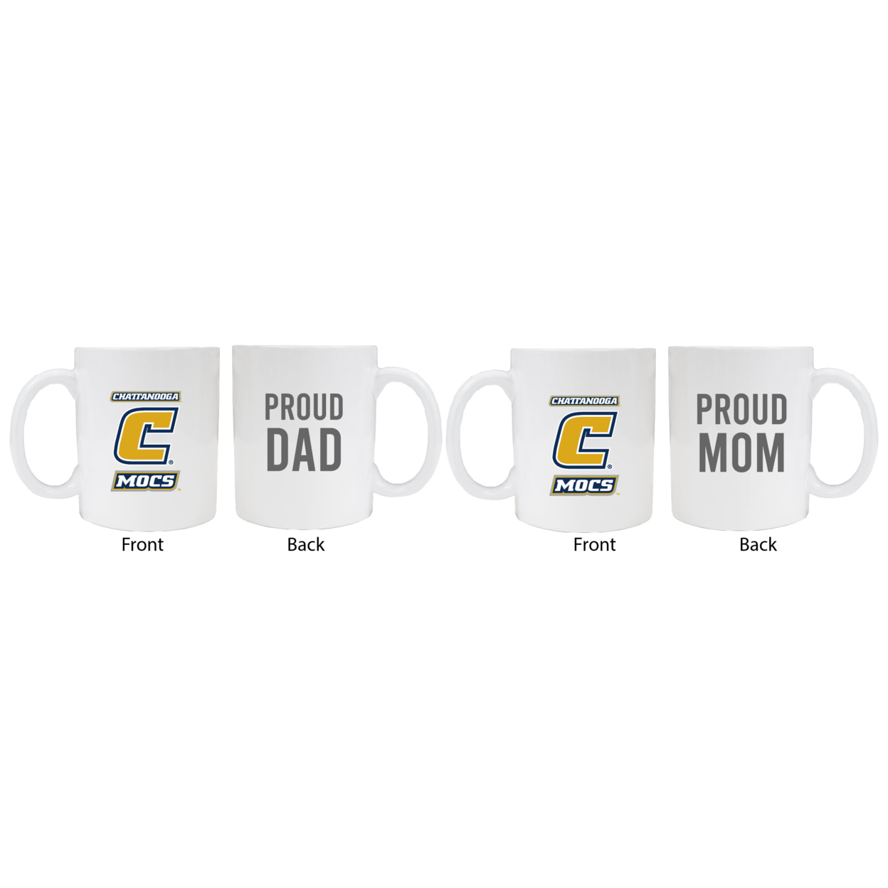 University Of Tennessee At Chattanooga Proud Mom And Dad White Ceramic Coffee Mug 2 Pack (White).