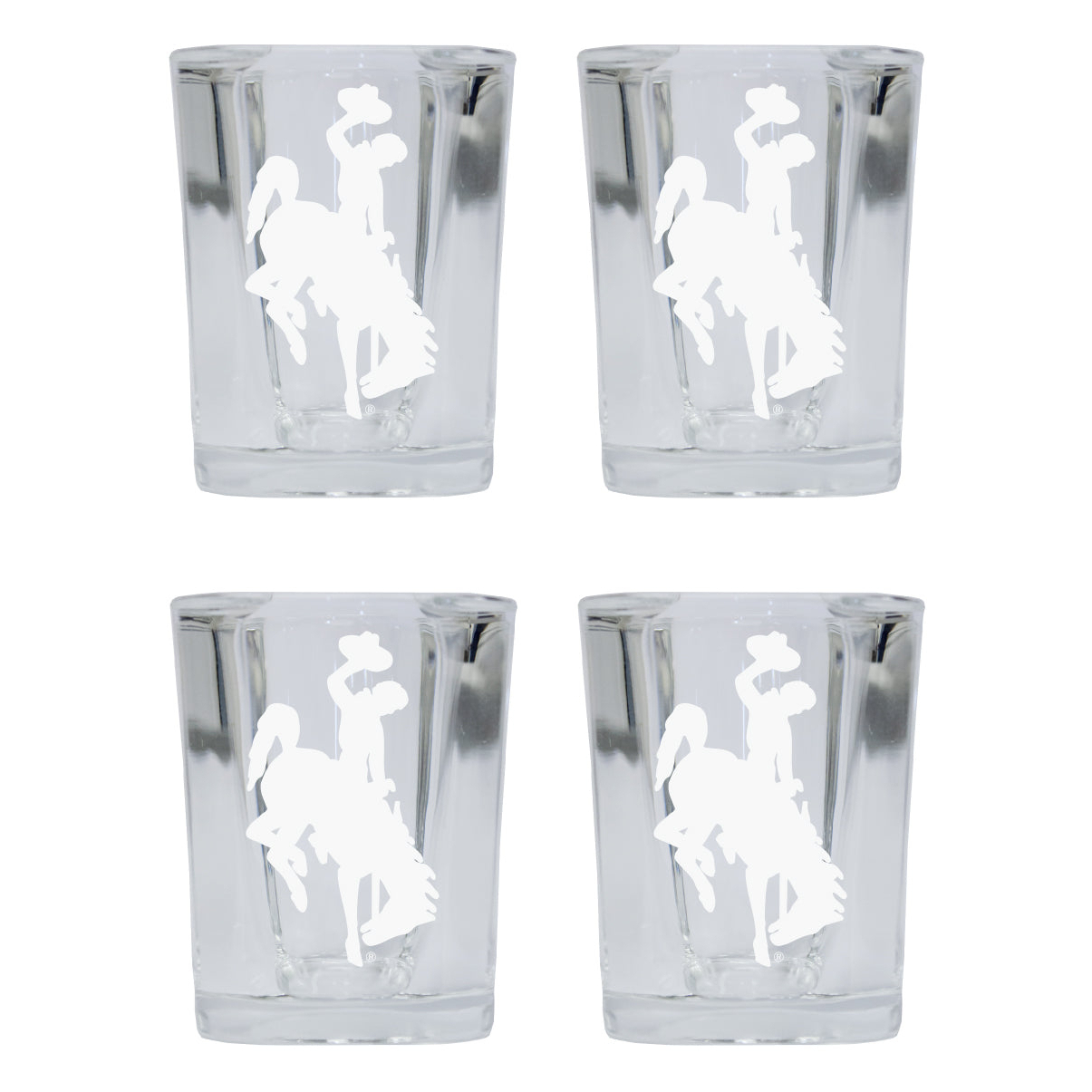 University Of Wyoming 2 Ounce Square Shot Glass Laser Etched Logo Design 4-Pack