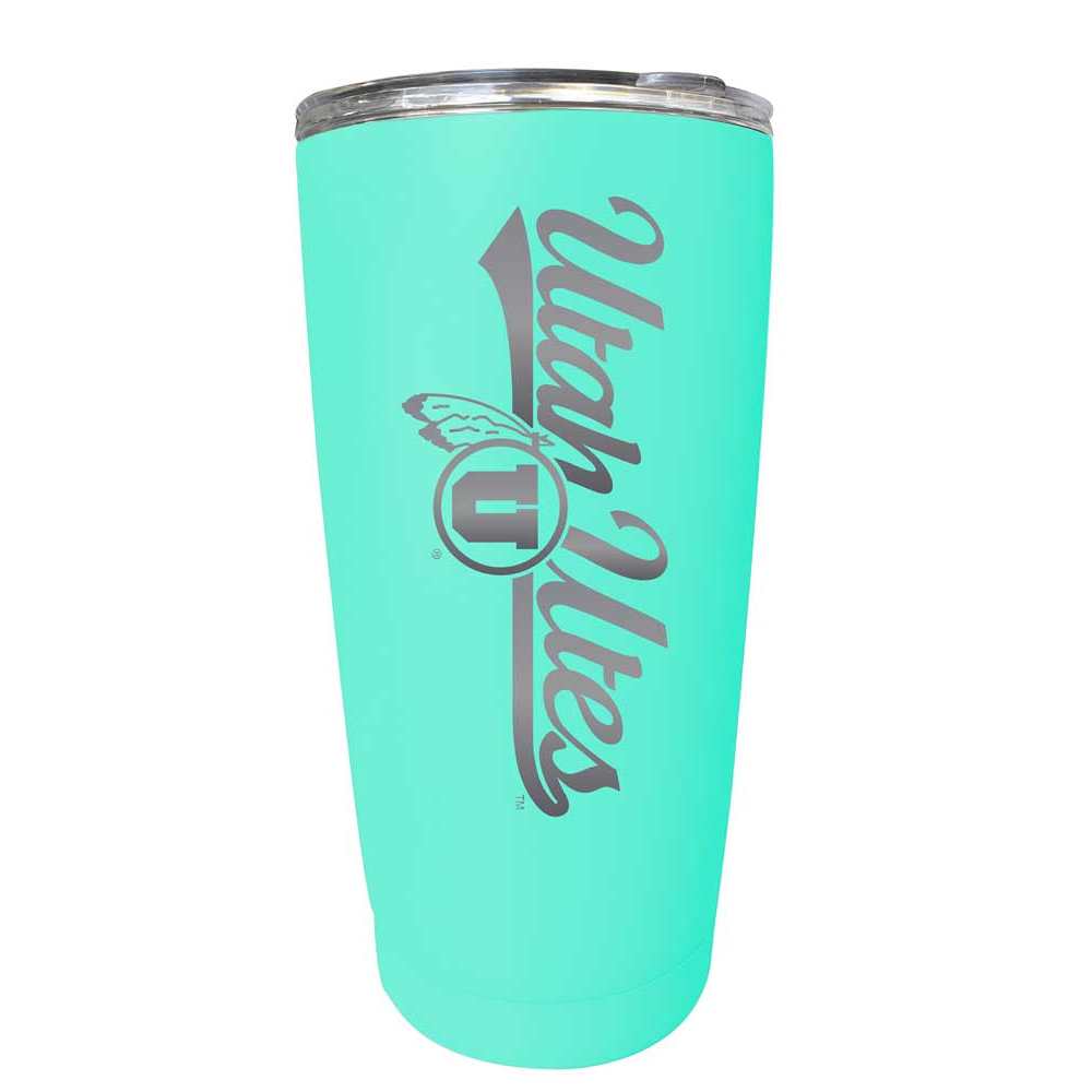 Utah Utes Etched 16 Oz Stainless Steel Tumbler (Choose Your Color) - Seafoam