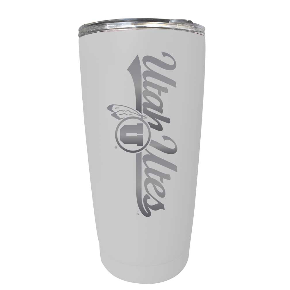 Utah Utes Etched 16 Oz Stainless Steel Tumbler (Choose Your Color) - White