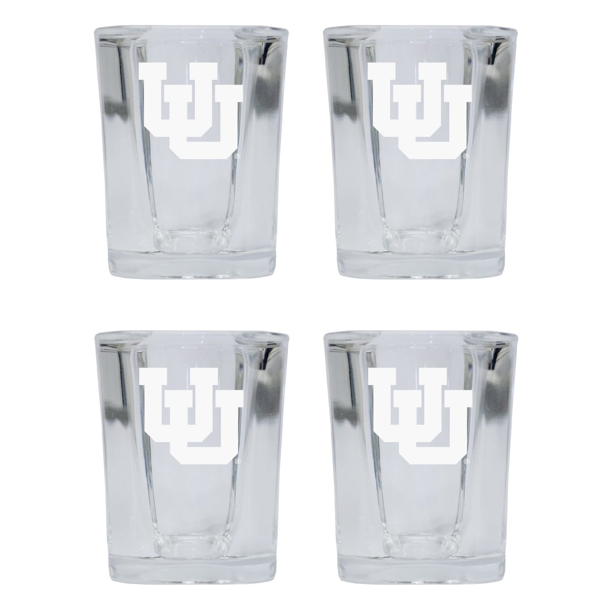 Utah Utes 2 Ounce Square Shot Glass Laser Etched Logo Design 4-Pack