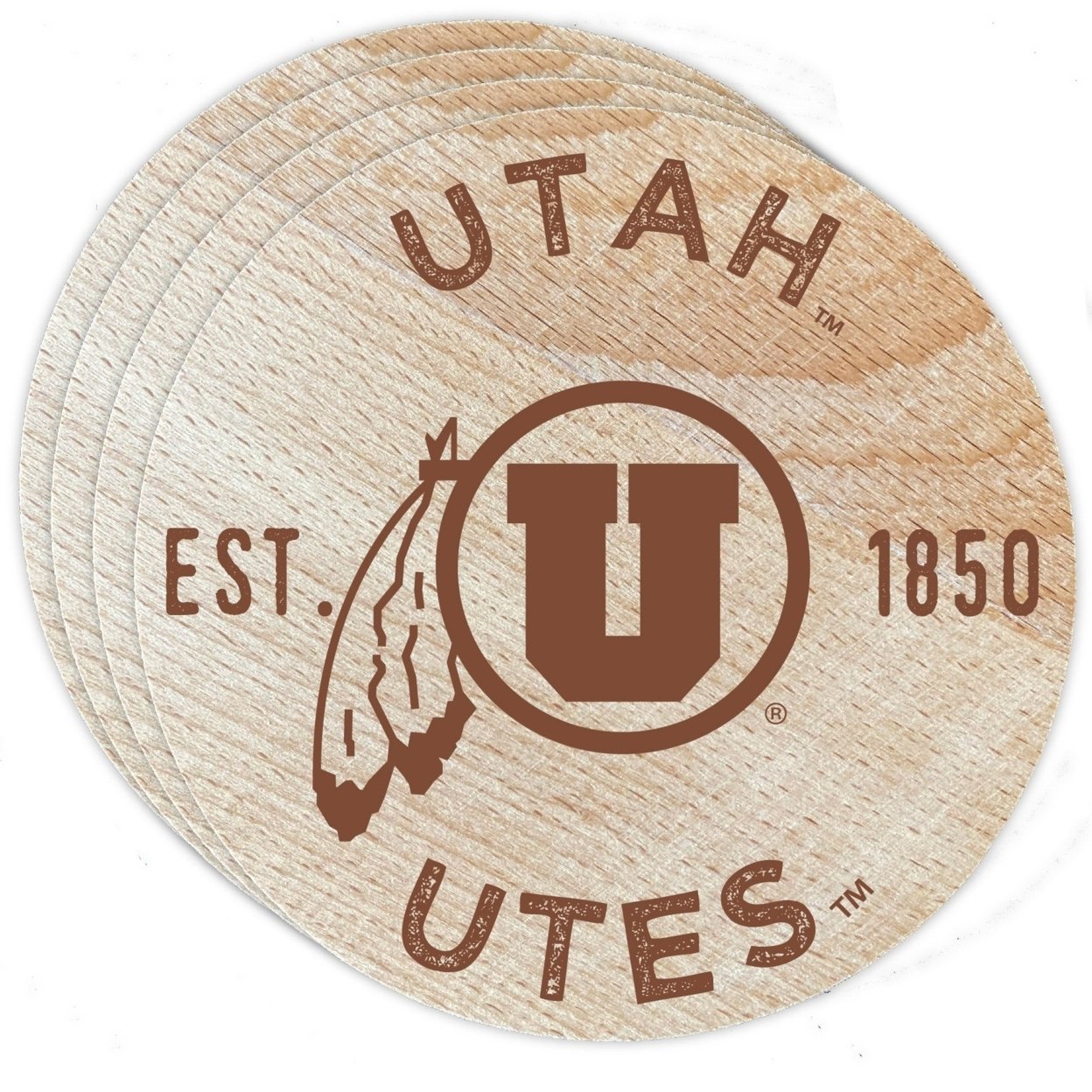 Utah Utes Wood Coaster Engraved 4 Pack