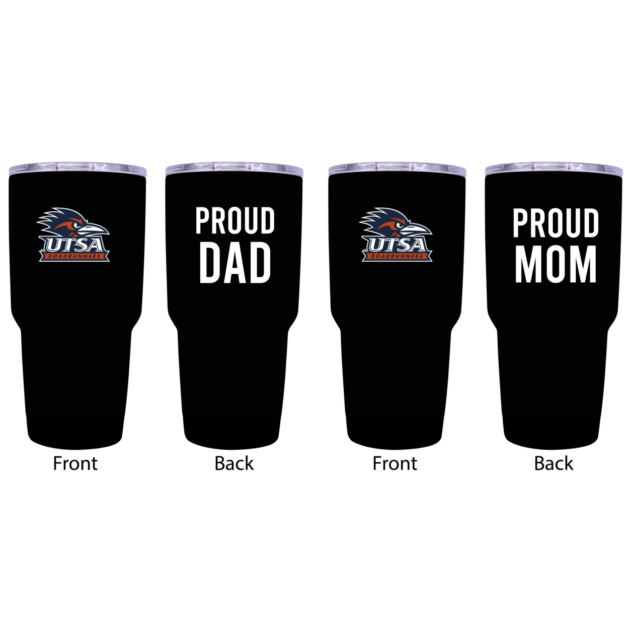UTSA Road Runners Proud Mom And Dad 24 Oz Insulated Stainless Steel Tumblers 2 Pack Black.