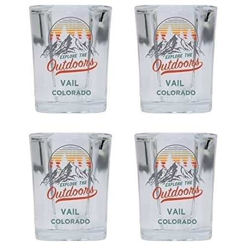 Vail Colorado Explore The Outdoors Souvenir 2 Ounce Square Base Liquor Shot Glass 4-Pack