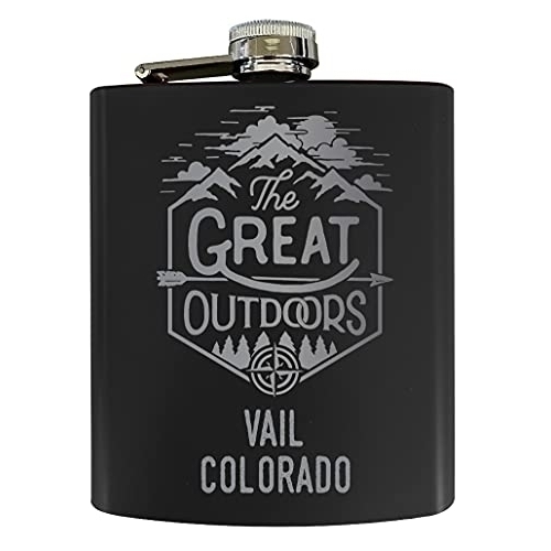 Vail Colorado Laser Engraved Explore The Outdoors Souvenir 7 Oz Stainless Steel 7 Oz Flask Black