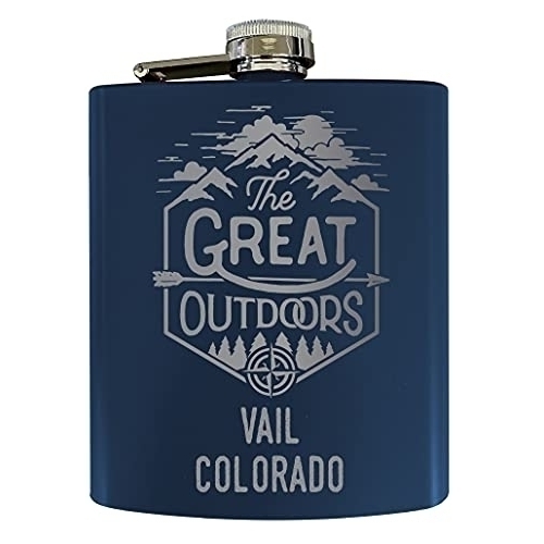 Vail Colorado Laser Engraved Explore The Outdoors Souvenir 7 Oz Stainless Steel 7 Oz Flask Navy