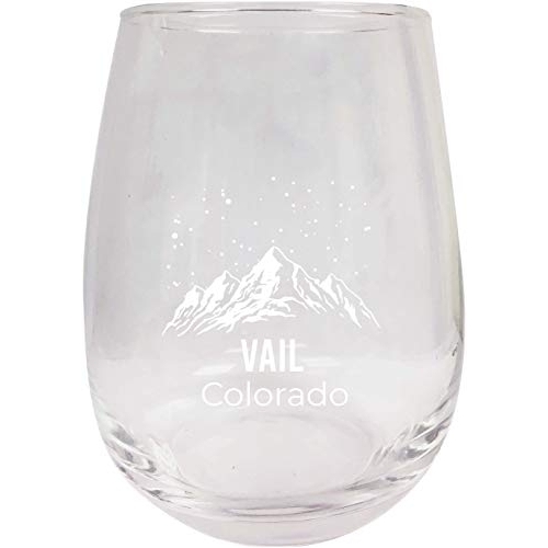 Vail Colorado Ski Adventures Etched Stemless Wine Glass 9 Oz 2-Pack