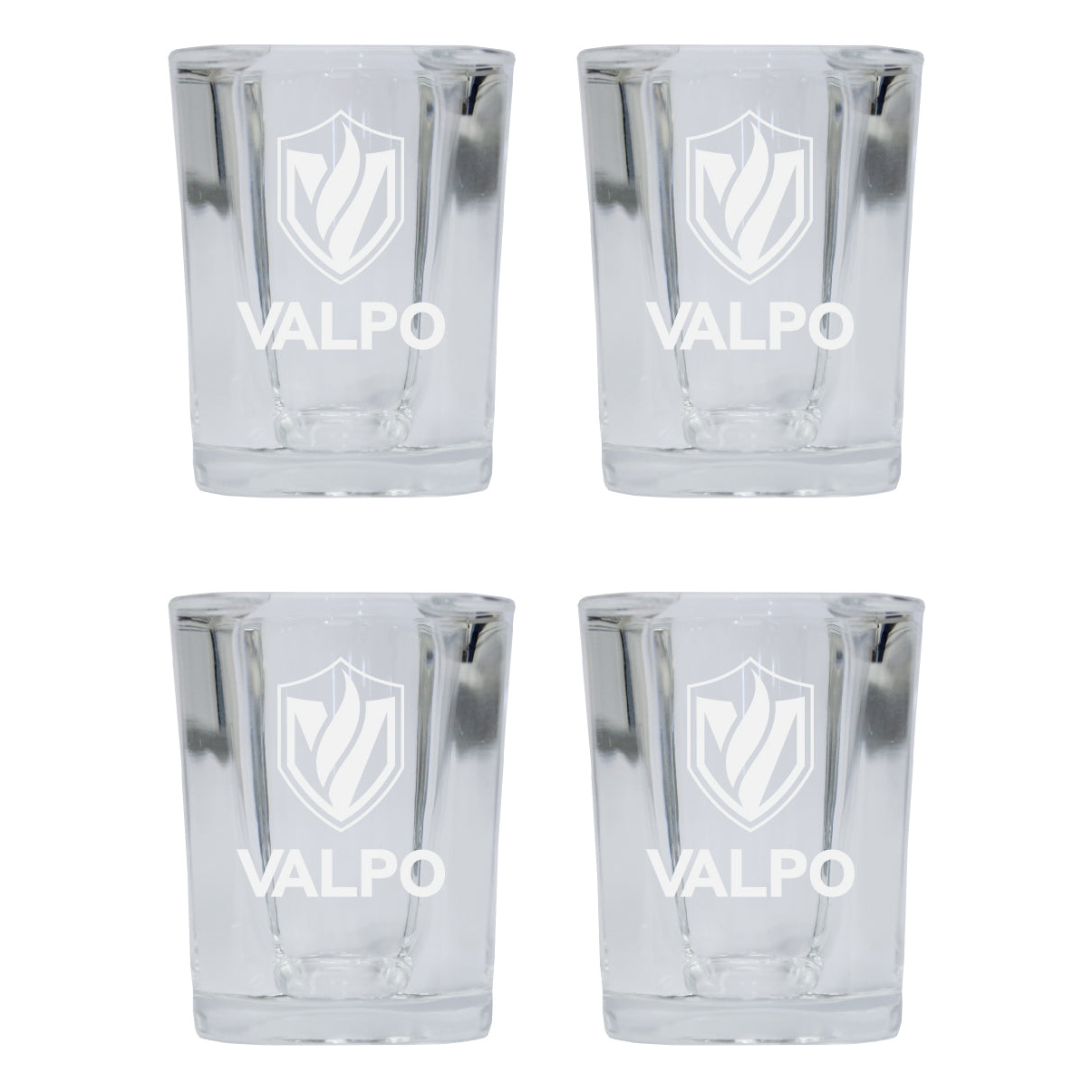 Valparaiso University 2 Ounce Square Shot Glass Laser Etched Logo Design 4-Pack