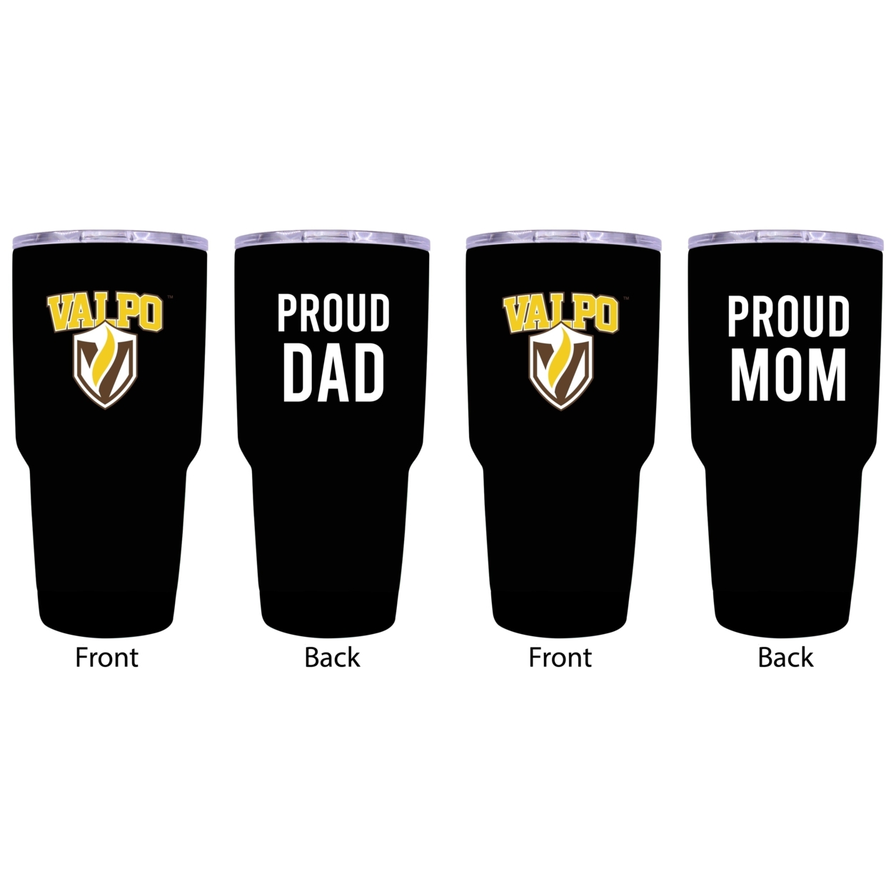 Valparaiso University Proud Mom And Dad 24 Oz Insulated Stainless Steel Tumblers 2 Pack Black.