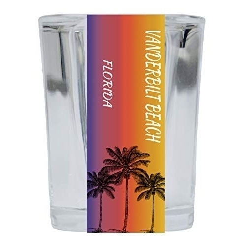 Vanderbilt Beach Florida 2 Ounce Square Shot Glass Palm Tree Design