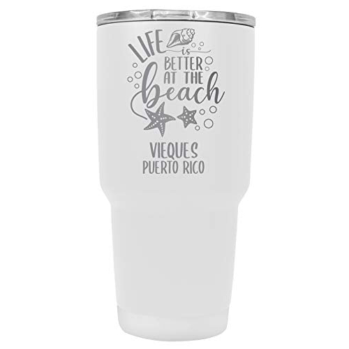 Vieques Puerto Rico Souvenir Laser Engraved 24 Oz Insulated Stainless Steel Tumbler White