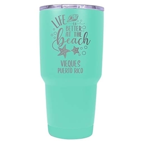 Vieques Puerto Rico Souvenir Laser Engraved 24 Oz Insulated Stainless Steel Tumbler Seafoam