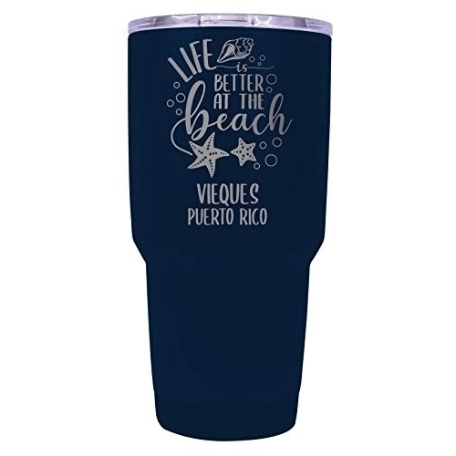 Vieques Puerto Rico Souvenir Laser Engraved 24 Oz Insulated Stainless Steel Tumbler Navy