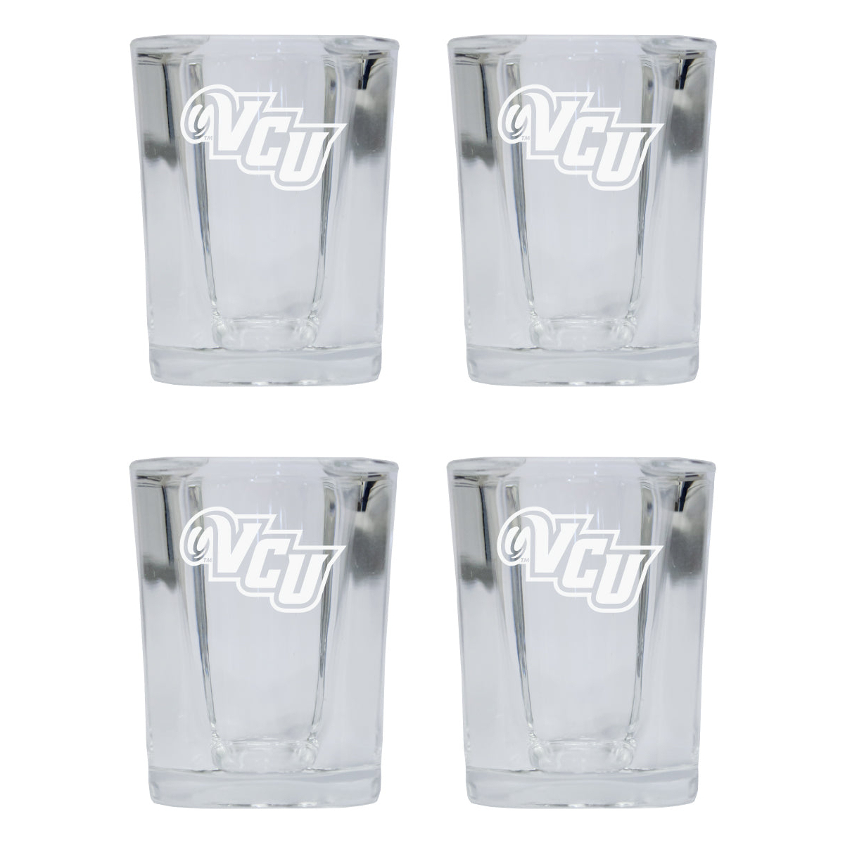 Virginia Commonwealth 2 Ounce Square Shot Glass Laser Etched Logo Design 4-Pack