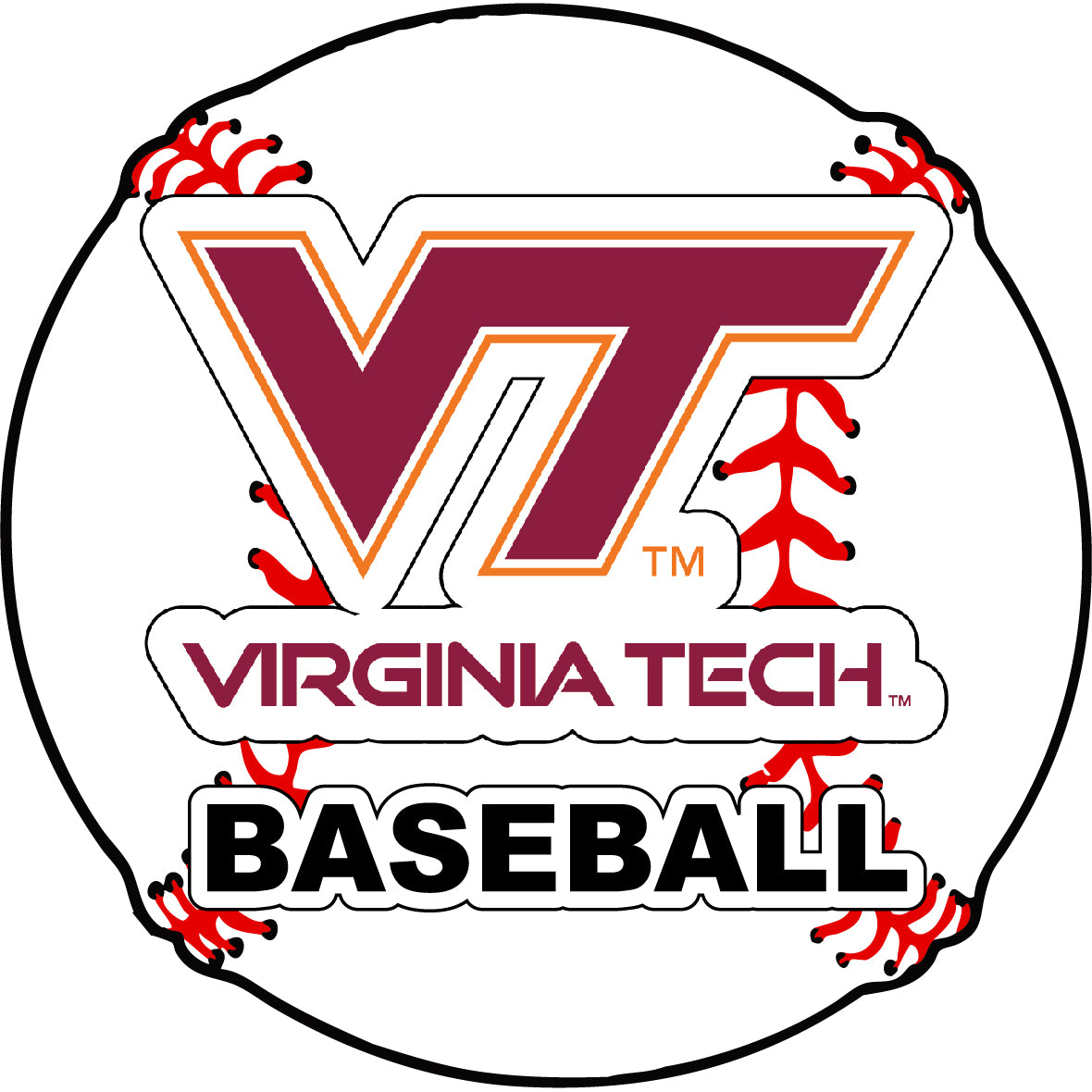 Virginia Polytechnic Institute VT Hokies 4-Inch Round Baseball Vinyl Decal Sticker