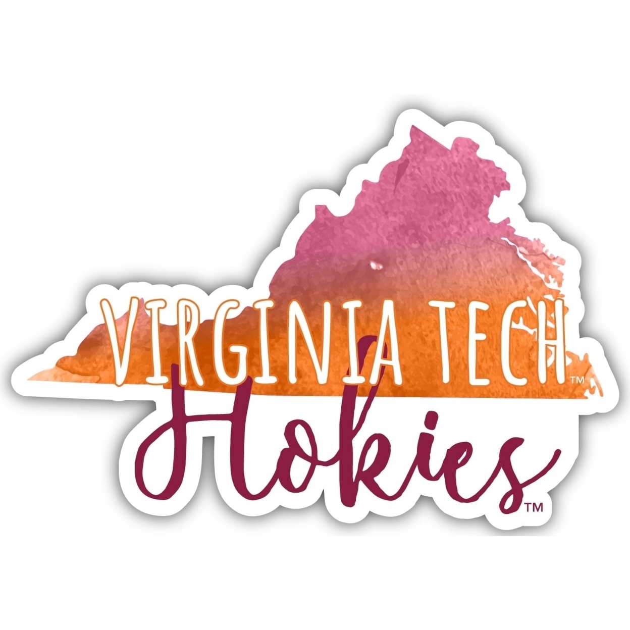 Virginia Polytechnic Institute VT Hokies Watercolor State Die Cut Decal 2-Inch