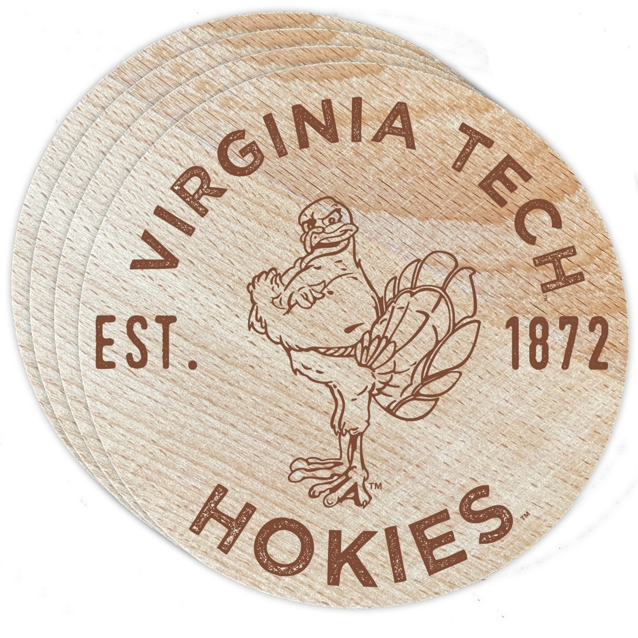 Virginia Tech Hokies Wood Coaster Engraved 4 Pack