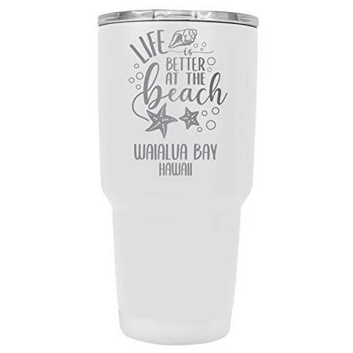 Waialua Bay Hawaii Souvenir Laser Engraved 24 Oz Insulated Stainless Steel Tumbler White