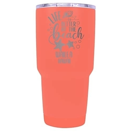 Wailea Hawaii Souvenir Laser Engraved 24 Oz Insulated Stainless Steel Tumbler Coral