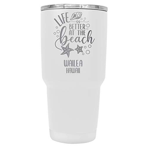 Wailea Hawaii Souvenir Laser Engraved 24 Oz Insulated Stainless Steel Tumbler White