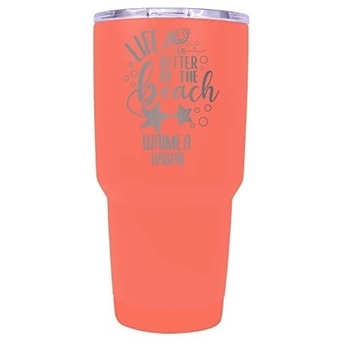 Waimea Hawaii Souvenir Laser Engraved 24 Oz Insulated Stainless Steel Tumbler Coral