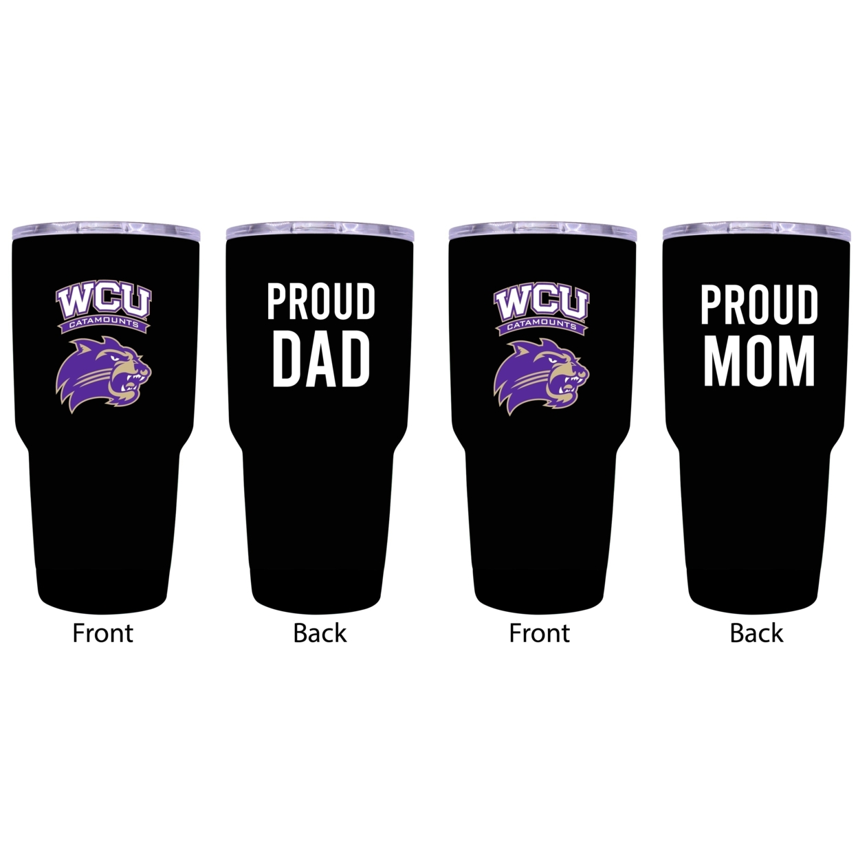 Western Carolina University Proud Mom And Dad 24 Oz Insulated Stainless Steel Tumblers 2 Pack Black.