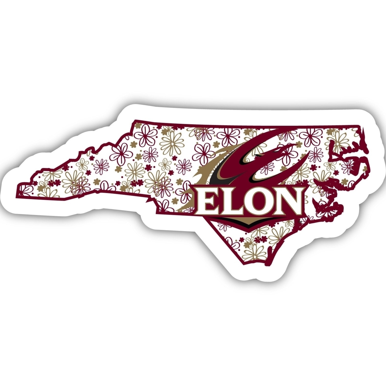 Elon University Floral State Die Cut Decal 2-Inch