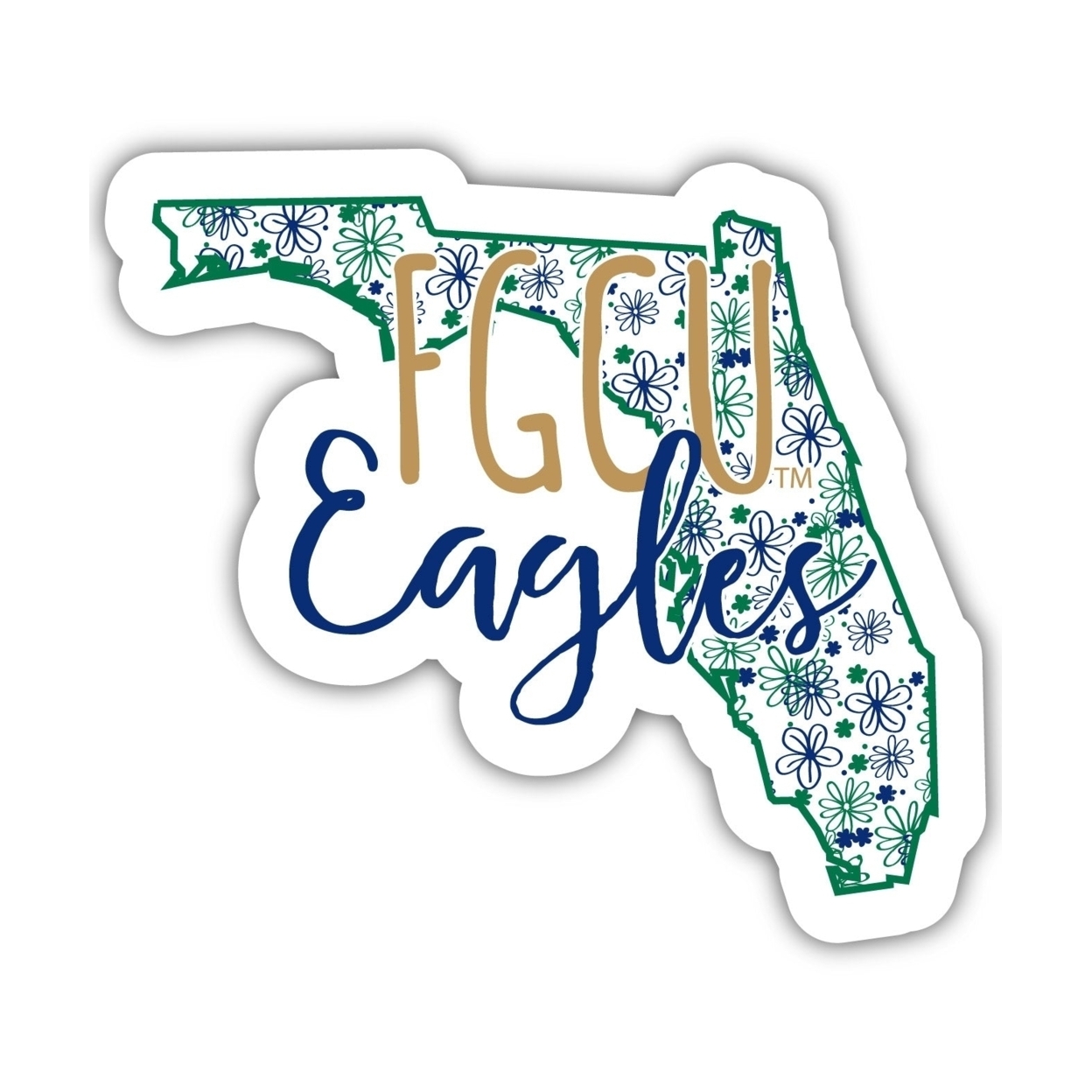 Florida Gulf Coast Eagles Floral State Die Cut Decal 2-Inch