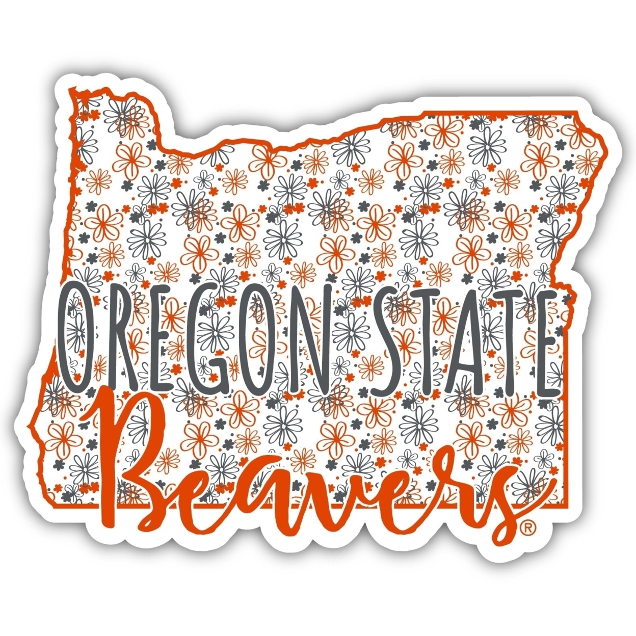 Oregon State Beavers Floral State Die Cut Decal 2-Inch