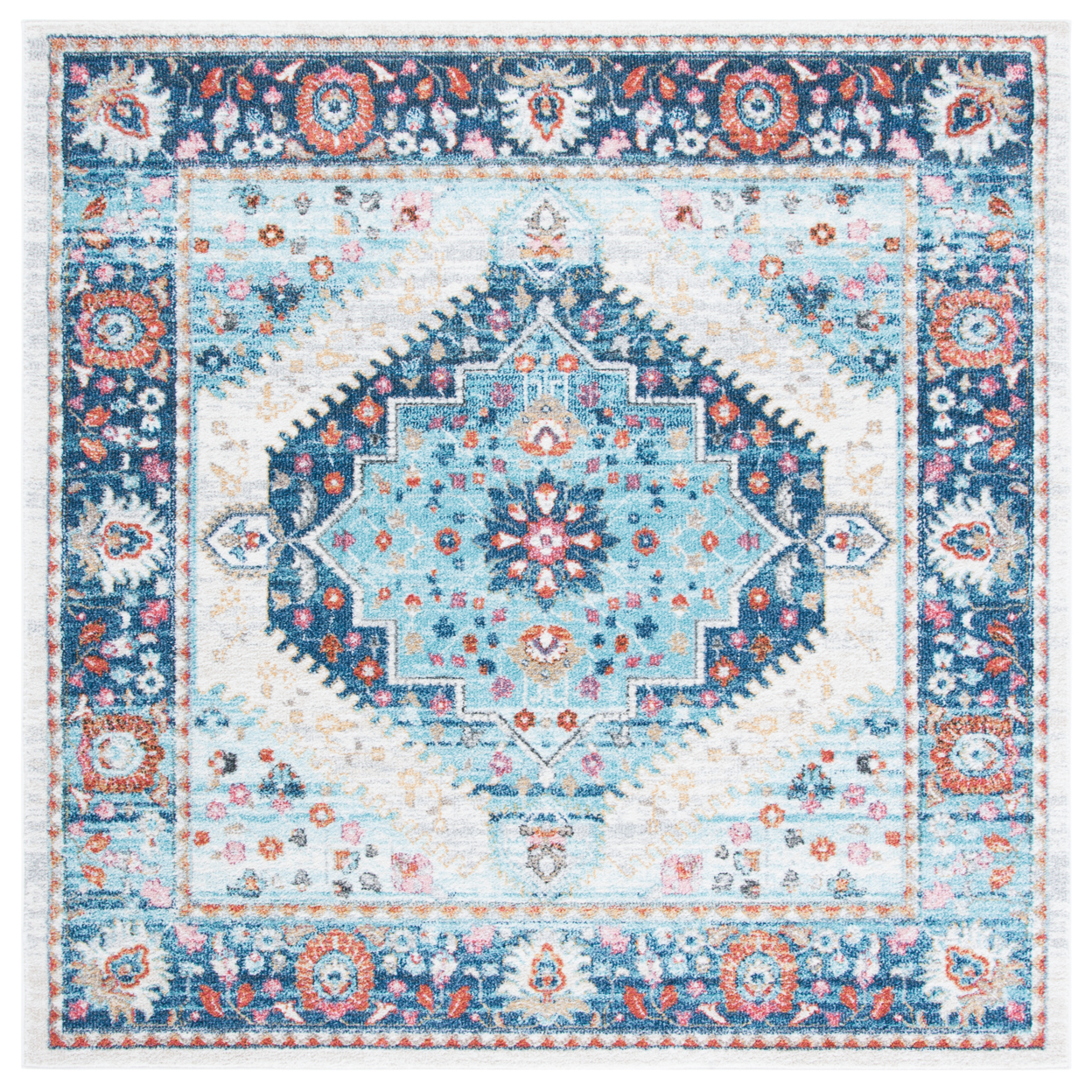 SAFAVIEH Phoenix Collection PHX291A Ivory / Blue Rug - 6' 7 Square