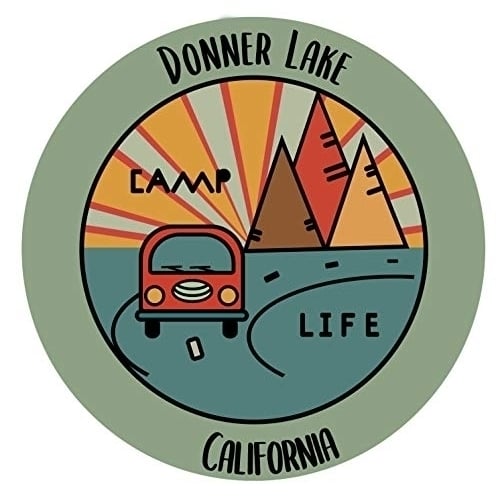 Donner Lake California Souvenir Decorative Stickers (Choose Theme And Size) - 4-Pack, 10-Inch, Camp Life