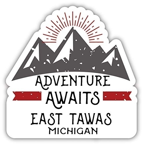 East Tawas Michigan Souvenir Decorative Stickers (Choose Theme And Size) - 4-Pack, 4-Inch, Adventures Awaits
