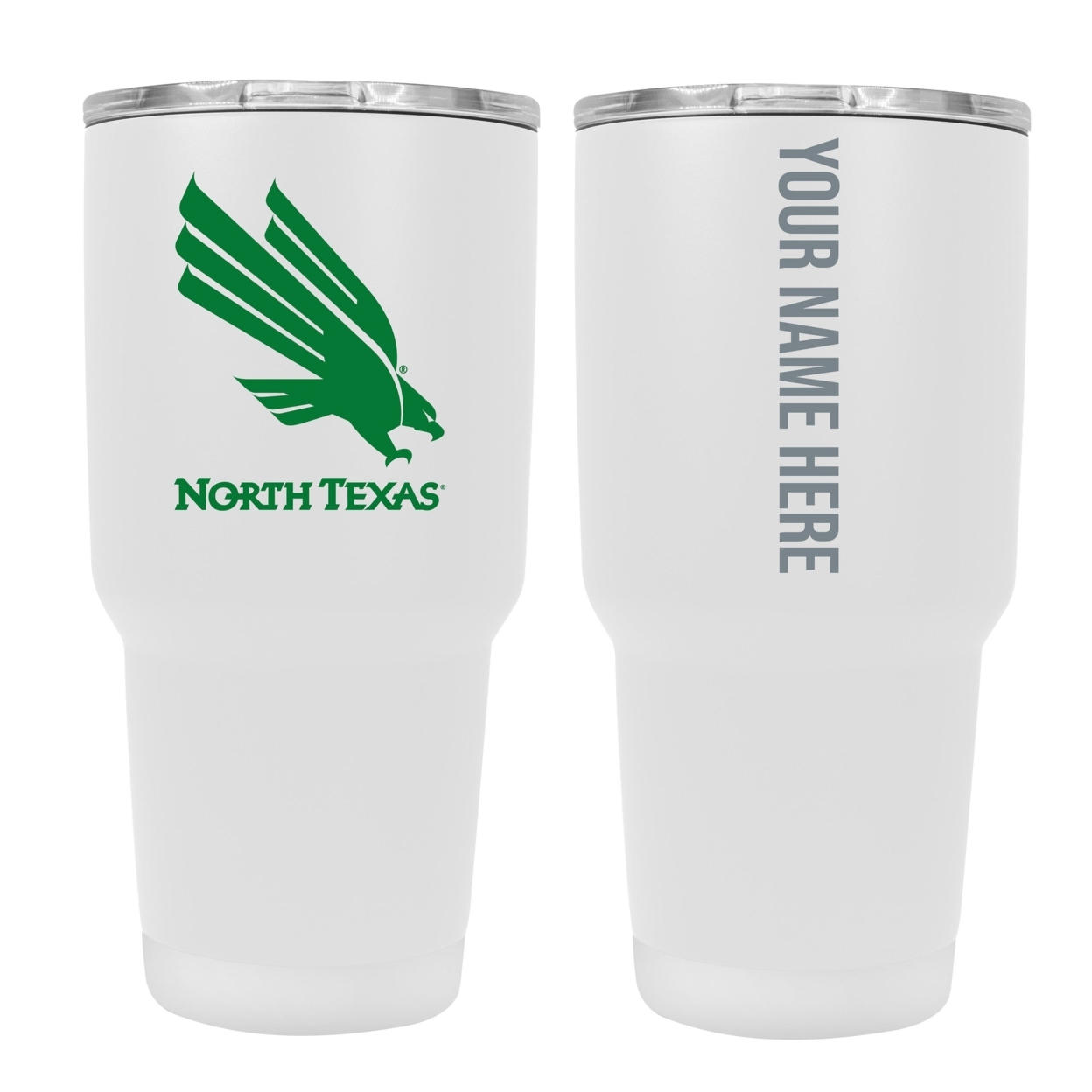 Collegiate Custom Personalized North Texas Mean Green, 24 Oz Insulated Stainless Steel Tumbler With Engraved Name - White