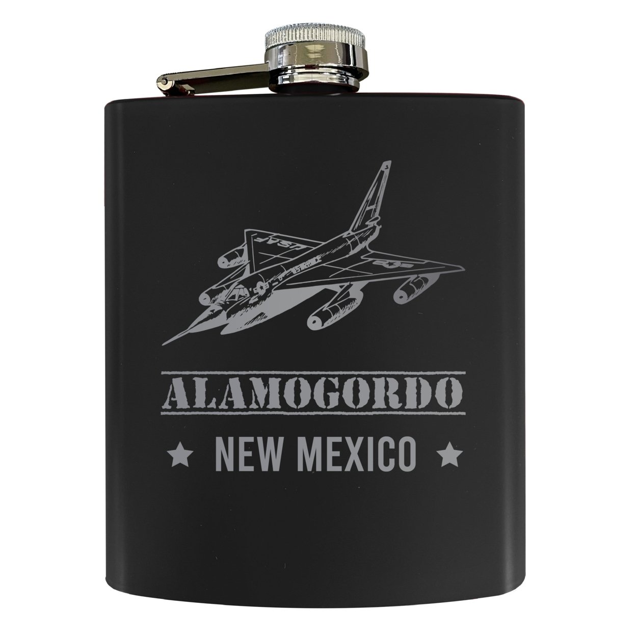 Alamogordo New Mexico Laser Engraved Souvenir 7 Oz Stainless Steel Flask Black