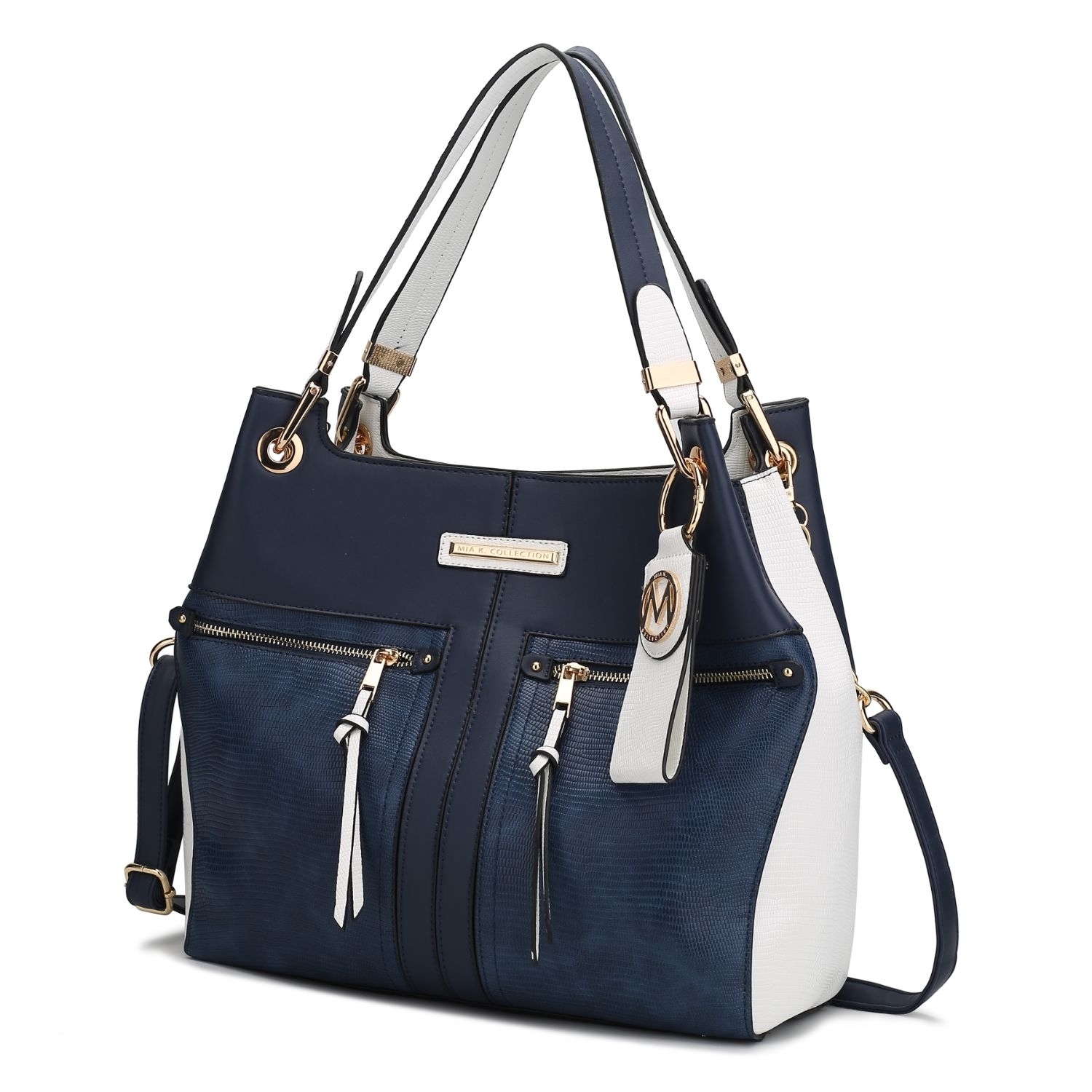 MKF Collection Sofia Tote 2 Pcs Handbag With Keyring By Mia K. - Navy