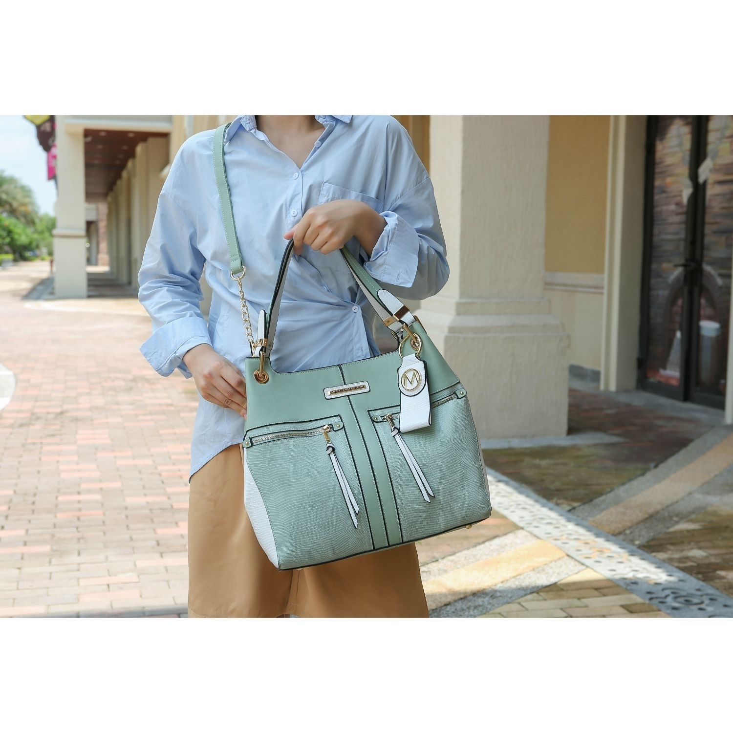 MKF Collection Sofia Tote 2 Pcs Handbag With Keyring By Mia K. - Light Gray