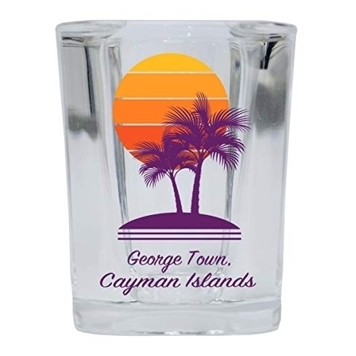 George Town Cayman Islands Souvenir 2 Ounce Square Shot Glass Palm Design