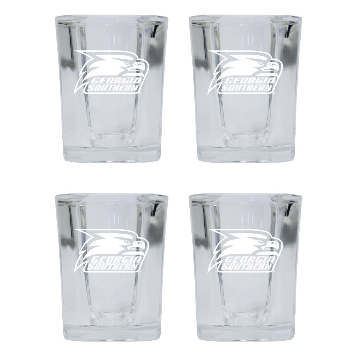 Georgia Southern Eagles 2 Ounce Square Shot Glass Laser Etched Logo Design 4-Pack