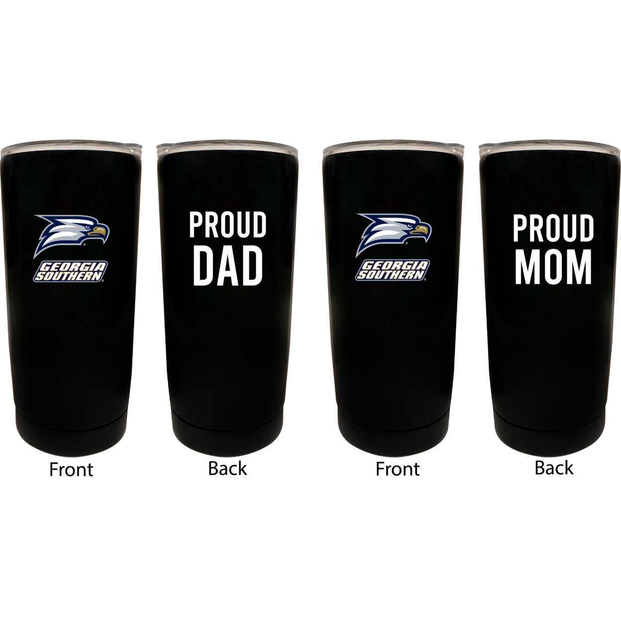 Georgia Southern Eagles Proud Mom And Dad 16 Oz Insulated Stainless Steel Tumblers 2 Pack Black.