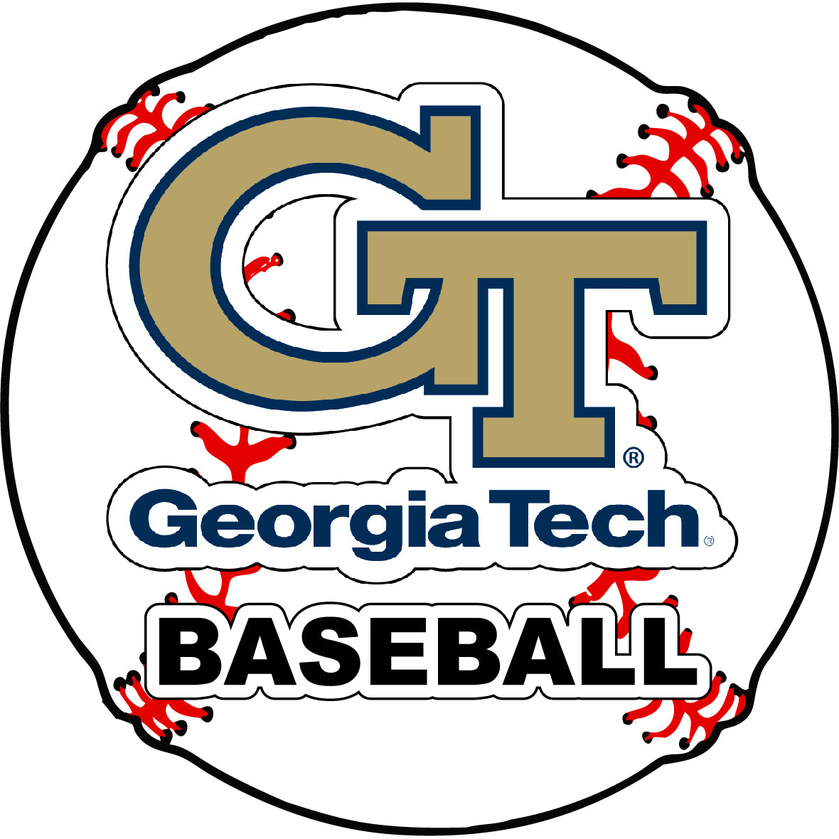 Georgia Tech Yellow Jackets 4-Inch Round Baseball Vinyl Decal Sticker