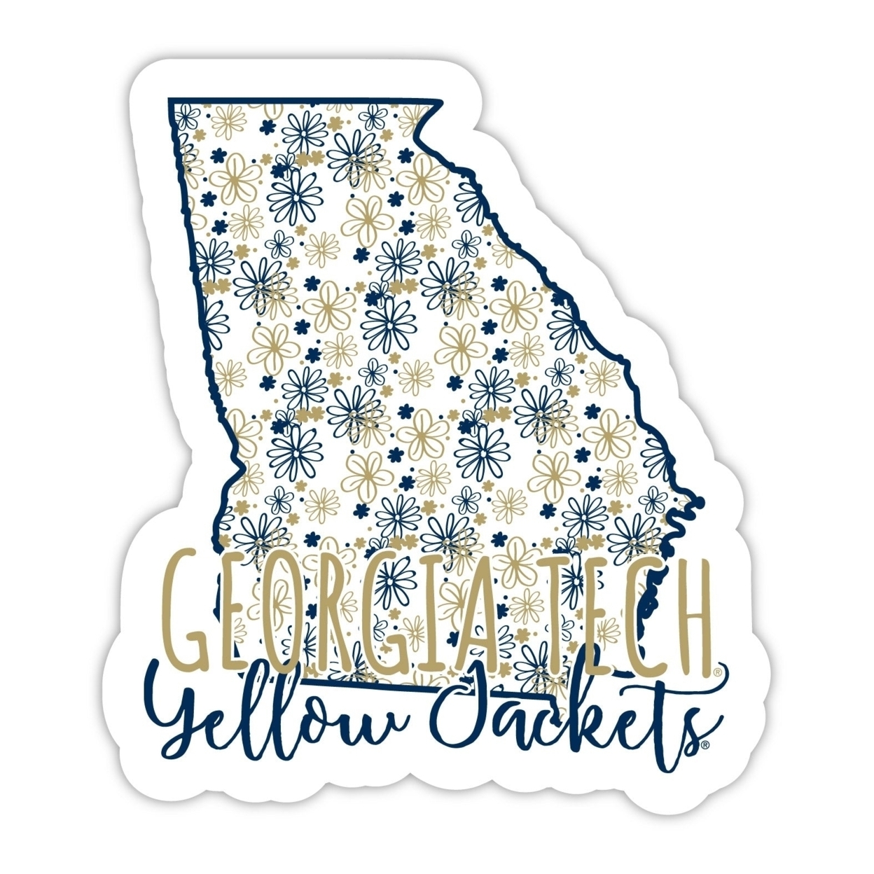 Georgia Tech Yellow Jackets Floral State Die Cut Decal 4-Inch