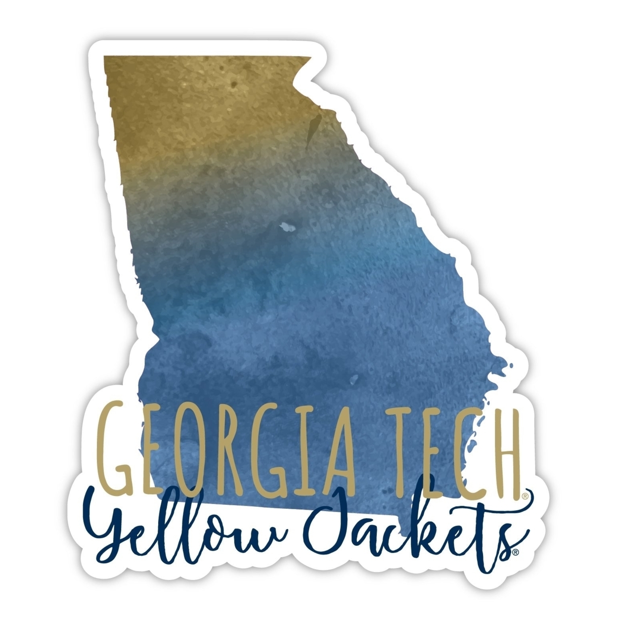 Georgia Tech Yellow Jackets Watercolor State Die Cut Decal 2-Inch