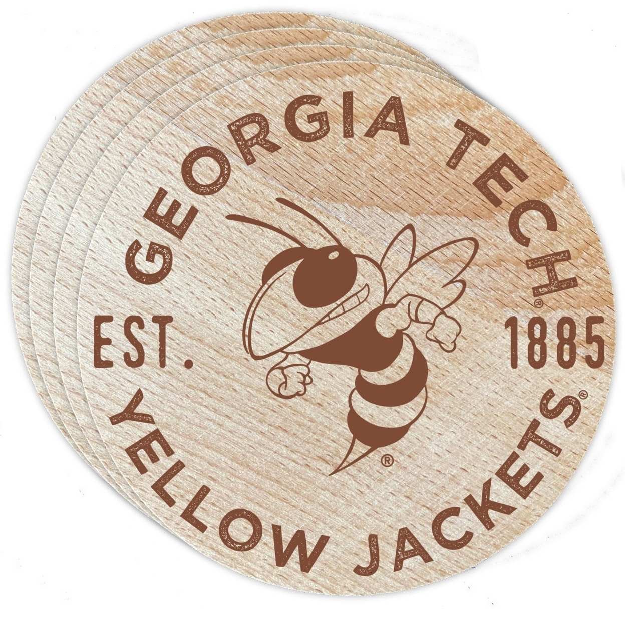 Georgia Tech Yellow Jackets Wood Coaster Engraved 4 Pack