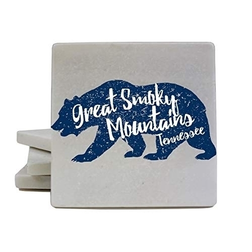 Great Smoky Mountains Gatlinburg Tennessee National Park Bear Souvenir Marble Coaster 4 Pack